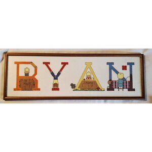 Ryan Hand-Stitched Cross-Stitch Wall Art In Wood Frame 20x7 Inches